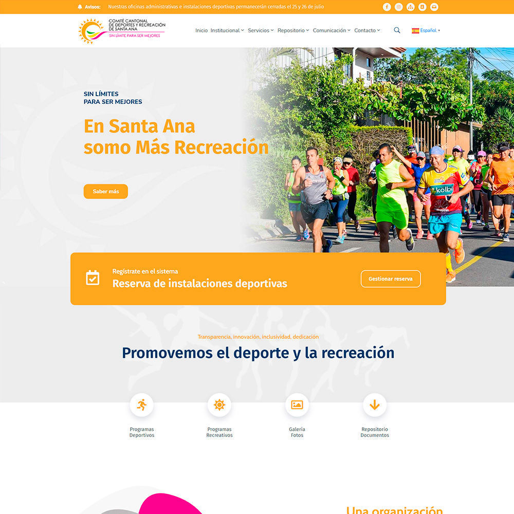 Web Comité Cantonal de Deportes y Recreación de Santa Ana